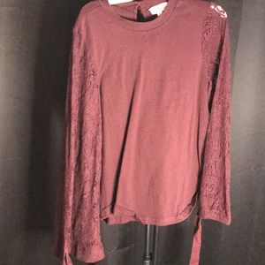 Lace sleeve red shirt